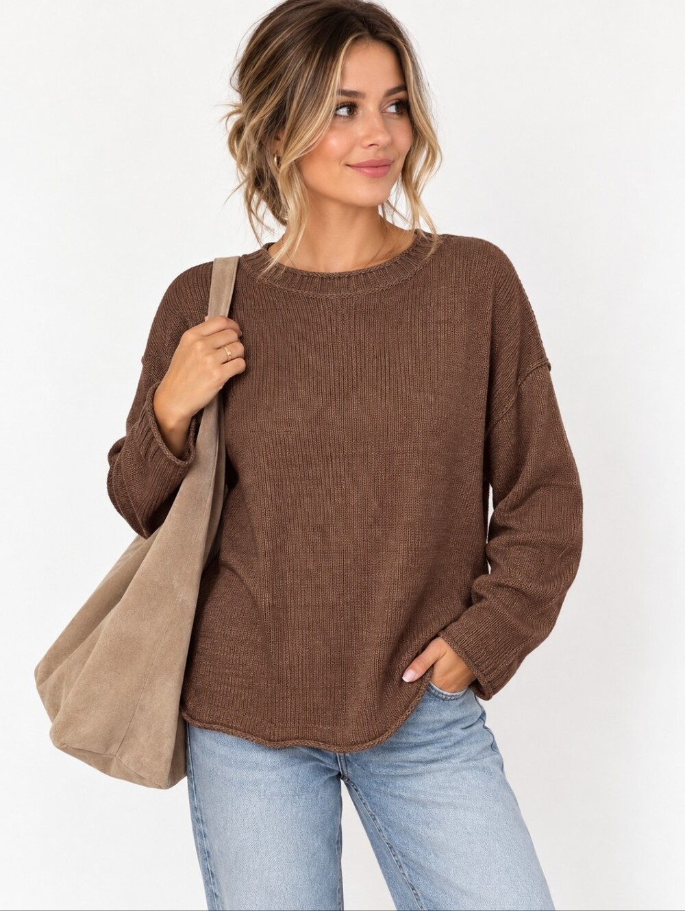 NWT Saodimallsu Brown Knit Sweater Oversized Cozy Boho Minimalist Fall